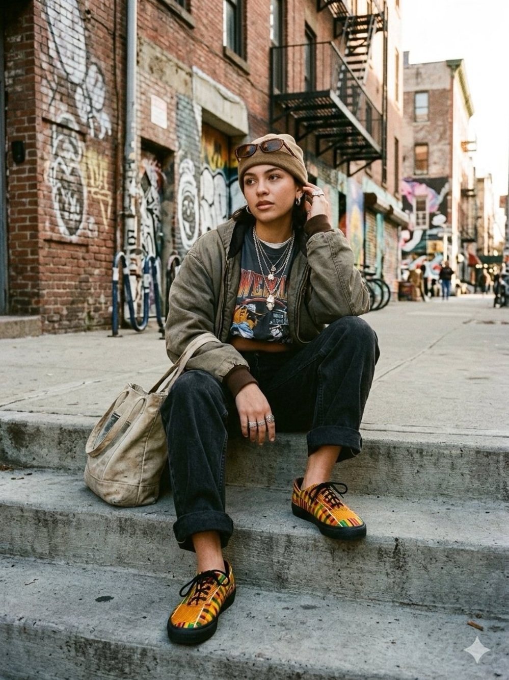 Converse Low-Top Sneakers in Yellow, Orange and Black Kente Print